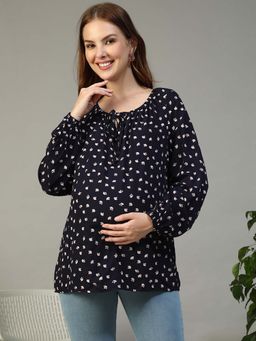 Oxolloxo - Navy Blue Printed Relaxed Top