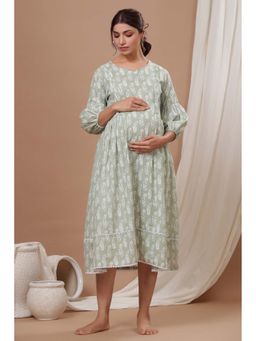 Ikk Kudi By Seerat - Green Printed Comfortable Maternity Dress