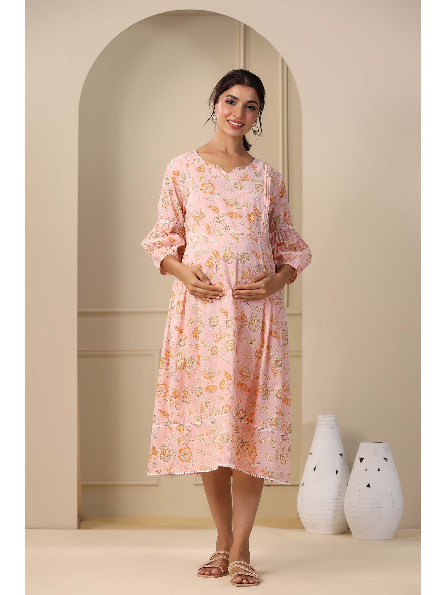 Pink Printed Comfortable Maternity Dress-picture-33