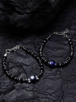 PANASH - Unisex Silver-Toned Blue German Silver Oxidised Evil Eye Charm Bracelet
