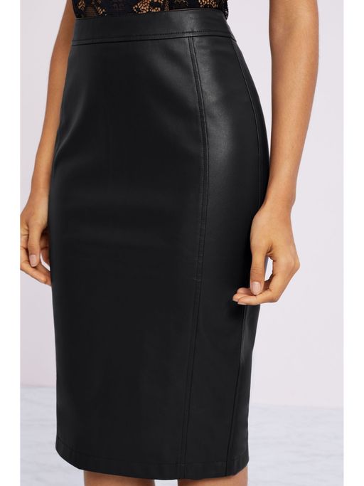 Buy Lipsy Black PU Faux Leather Pencil Skirt (16) Online