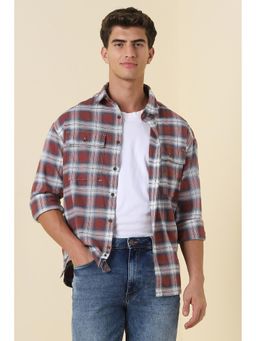 Allen Solly - Men Maroon Relaxed Fit Check Full Sleeves Casual Shirt