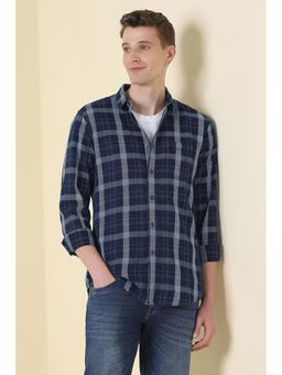 Allen Solly - Men Navy Blue Check Full Sleeves Casual Shirt