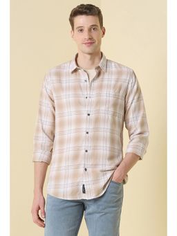 Allen Solly - Men Beige Check Full Sleeves Casual Shirt