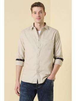 Allen Solly - Men Beige Solid Full Sleeves Casual Shirt