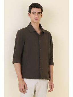 Allen Solly - Men Brown Relaxed Fit Textured Full Sleeves Casual Shirt