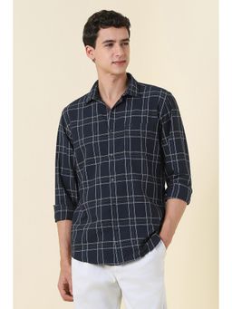 Allen Solly - Men Navy Blue Slim Fit Check Full Sleeves Casual Shirt