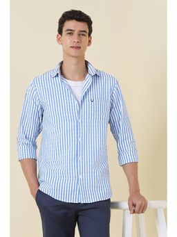 Allen Solly - Men Light Blue Slim Fit Stripe Full Sleeves Casual Shirt