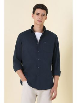 Allen Solly - Men Navy Blue Solid Full Sleeves Casual Shirt