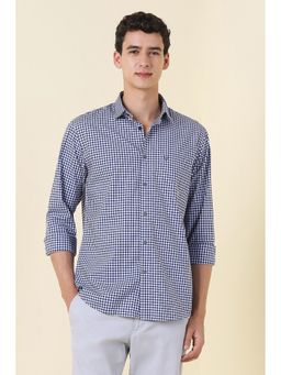 Allen Solly - Men Navy Blue Slim Fit Check Full Sleeves Casual Shirt