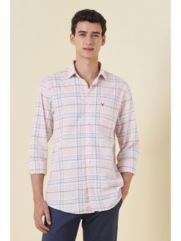 Allen Solly - Men Peach Slim Fit Check Full Sleeves Casual Shirt