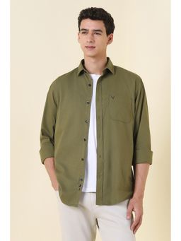 Allen Solly - Men Olive Slim Fit Solid Full Sleeves Casual Shirt