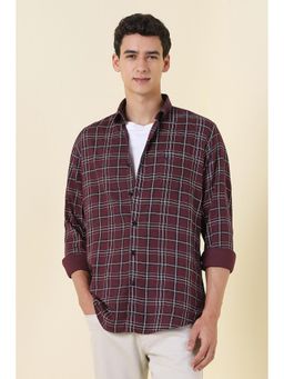 Allen Solly - Men Maroon Slim Fit Check Full Sleeves Casual Shirt