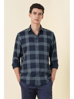 Allen Solly - Men Navy Blue Slim Fit Check Full Sleeves Casual Shirt