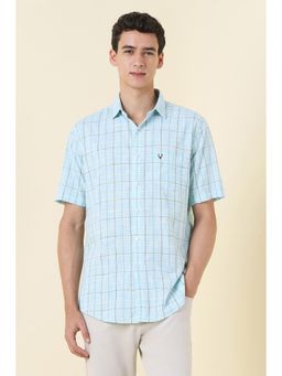 Allen Solly - Men Light Blue Slim Fit Check Half Sleeves Casual Shirt