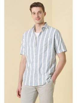 Allen Solly - Men White Slim Fit Stripe Half Sleeves Casual Shirt