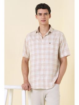 Allen Solly - Men Beige Slim Fit Check Half Sleeves Casual Shirt