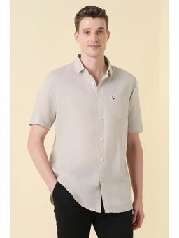 Allen Solly - Men Beige Solid Half Sleeves Casual Shirt