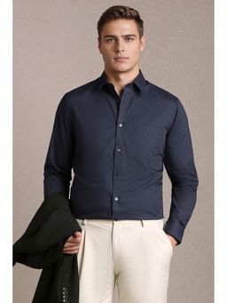 Louis Philippe - Men Navy Blue Stripe Full Sleeves Formal Shirt