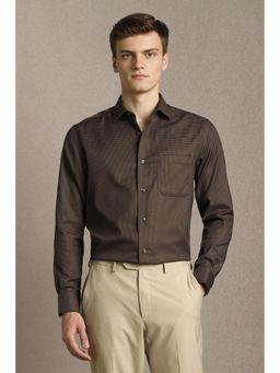 Louis Philippe - Men Brown Textured Full Sleeves Formal Shirt