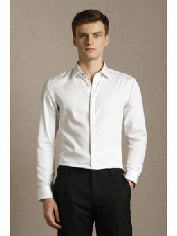 Louis Philippe - Men White Solid Full Sleeves Formal Shirt