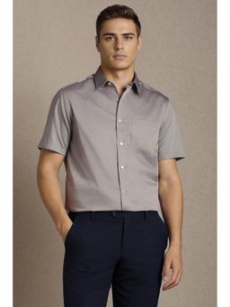 Louis Philippe - Men Grey Solid Half Sleeves Formal Shirt