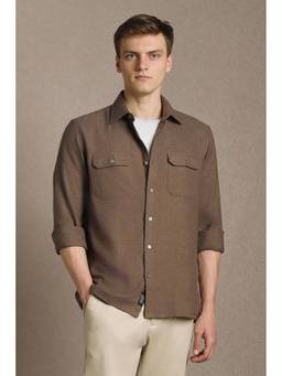 Louis Philippe - Men Brown Solid Full Sleeves Casual Shirt