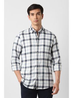 Peter England - Men White Slim Fit Check Full Sleeves Casual Shirt