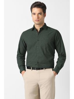 Van Heusen - Men Green Check Full Sleeves Formal Shirt