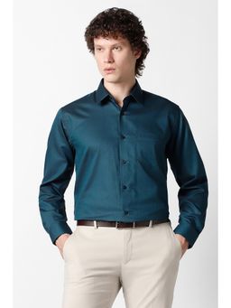 Van Heusen - Men Teal Textured Full Sleeves Wedding Shirt