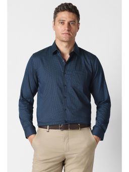 Van Heusen - Men Navy Blue Check Full Sleeves Formal Shirt