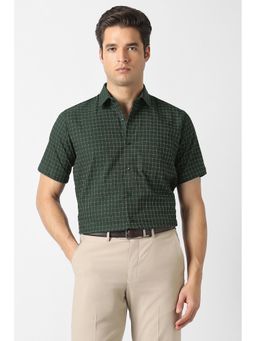 Van Heusen - Men Green Check Half Sleeves Formal Shirt
