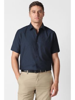 Van Heusen - Men Navy Blue Textured Half Sleeves Formal Shirt