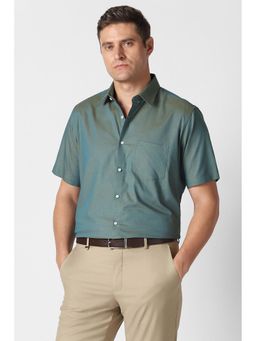 Van Heusen - Men Green Textured Half Sleeves Wedding Shirt