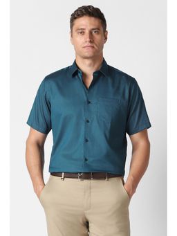 Van Heusen - Men Teal Textured Half Sleeves Wedding Shirt