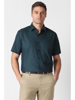 Van Heusen - Men Teal Textured Half Sleeves Wedding Shirt