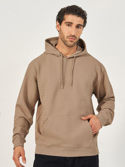 Styli - Beige Men Geo Patterned Relaxed Fit with Kangaroo Pocket Hoodie