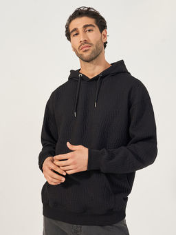 Styli - Men Textured Relaxed Fit with Kangaroo Pocket Hoodie