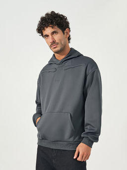 Styli - Charcoal Men Heavy Weight Boxy Fit with Back Emboss Hoodie
