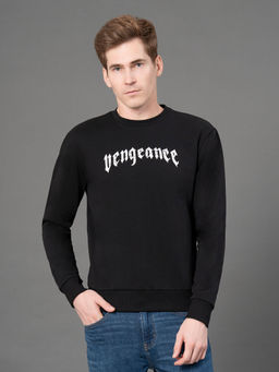 Red Tape - Men'S Black Graphic Print Round Neck Fleece Sweatshirt