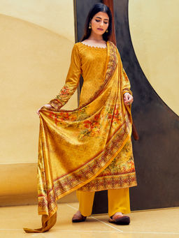 Odette - Yellow Velvet Semi-Stitched Palazzo Suit (Set of 3)