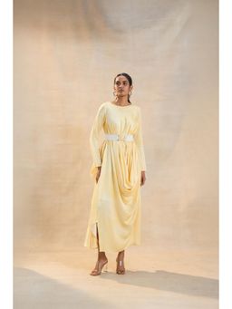 Vedika M - Yellow Sunshine Drape Dress with Belt (Set of 2)