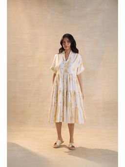 Vedika M - Yellow Waterdrops Tiered Midi Dress