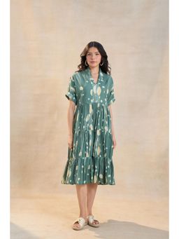 Vedika M - Green Waterdrops Tiered Midi Dress