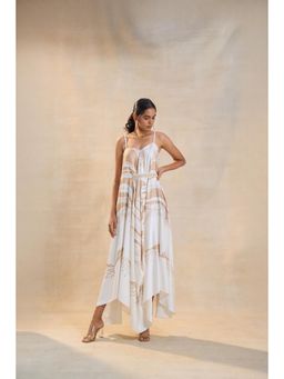 Vedika M - Beige Jellyfish Strap Drape Dress with Attached Belt