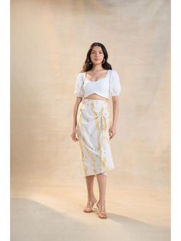 Vedika M - Yellow Waterdrop Drawstring Skirt with Top (Set of 2)