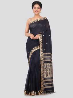 PinkLoom - Women's Cotton Saree With Unstitched Blouse Piece,Navy Blue