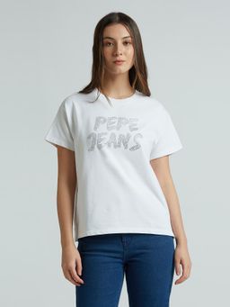Pepe Jeans - White Embellished Short Sleeves T-Shirt
