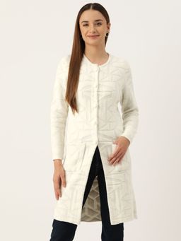 APSLEY - Women Self Design Longline Cardigans-Off White