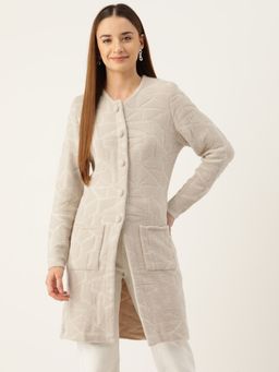 APSLEY - Women Self Design Longline Cardigans-Beige